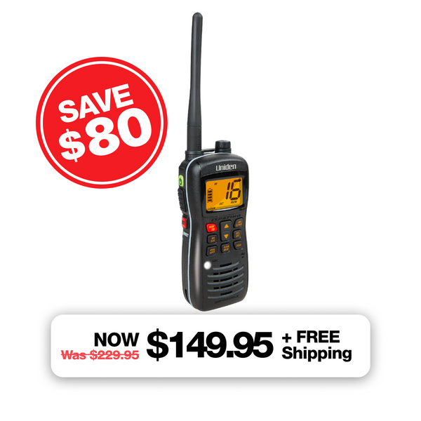 Uniden MHS127 submersible floating handheld VHF marine radio Australia