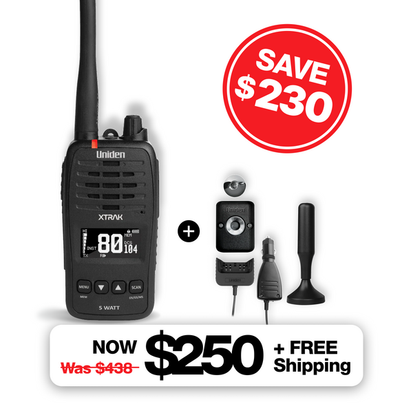 Uniden XTRAK 50 Pro handheld UHF CB radio with car kit bundle Australia