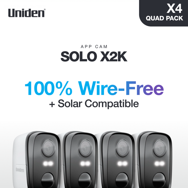 Uniden App Cam SOLO X2K quad pack 100% wire-free solar compatible cameras Australia