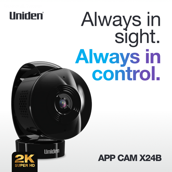 Uniden App Cam X24B black internal Wi-Fi security camera always in sight and control Australia
