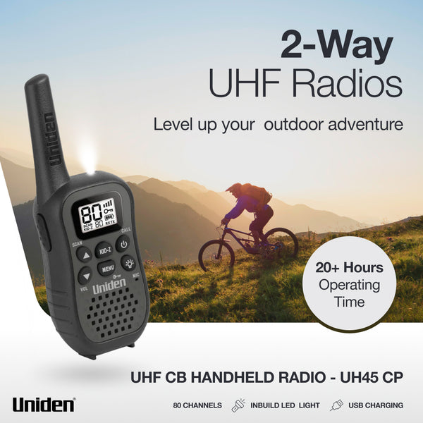 Uniden UH45 80-channel UHF CB handheld radio for outdoor adventure Australia