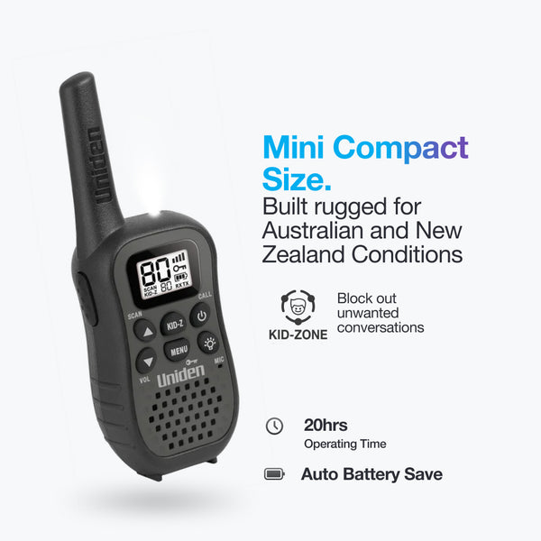 Uniden UH45 mini compact 80-channel UHF CB handheld radio with Kid-Zone Australia