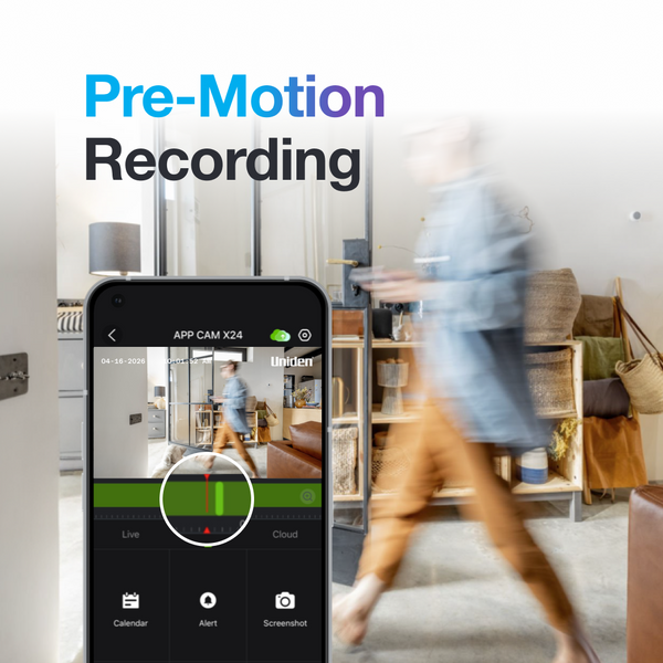 Uniden App Cam X24 indoor camera with pre-motion recording in the app Australia