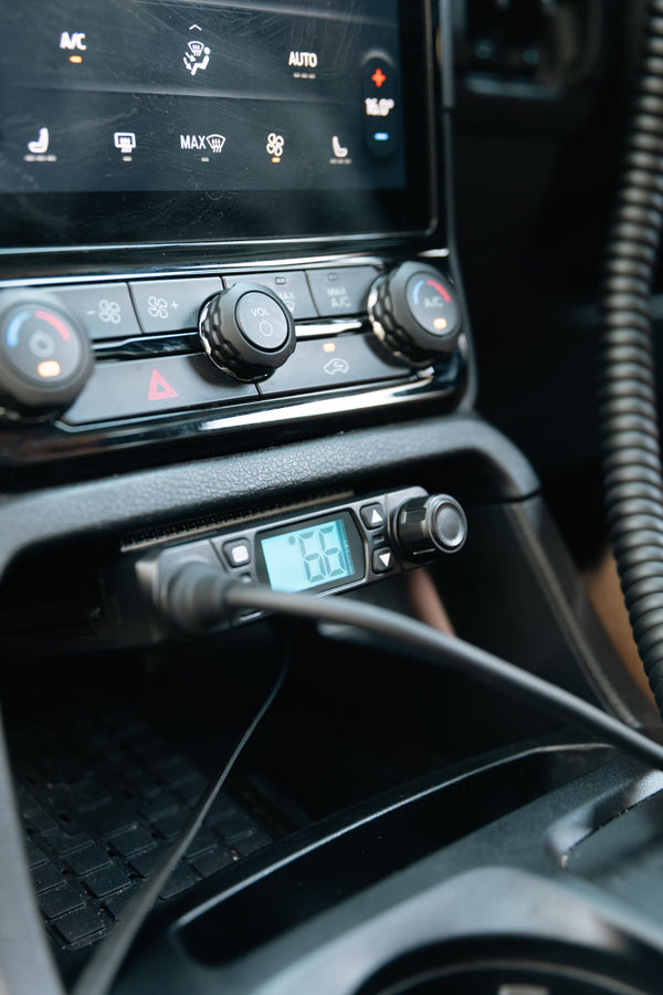 Uniden X75 in-car UHF CB radio mounted on a car dashboard Australia