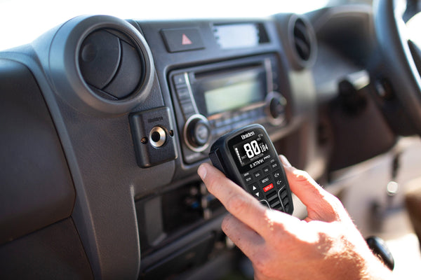 Uniden MMH magnetic mic holder in use with controller mic in a 4WD Australia