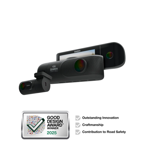Uniden Dash View 40R front and rear dash cam set with Good Design award Australia