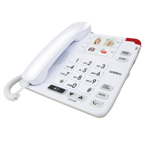 Uniden SS E34 white big button corded phone with photo memory and SOS key Australia
