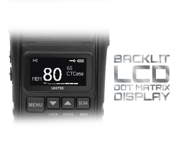 Uniden UH755 handheld UHF CB radio backlit LCD dot matrix display Australia