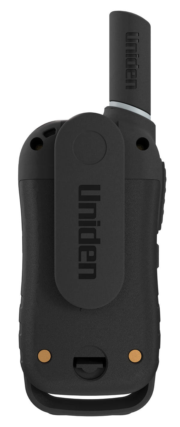 Uniden UH615-2 Max handheld UHF CB radio rear view with belt clip Australia