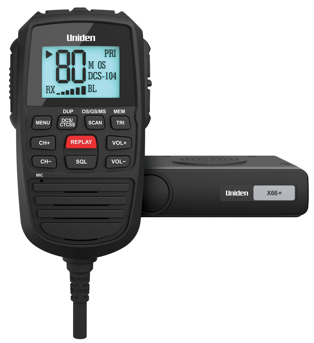 Uniden X66+ UHF CB radio with remote LCD speaker microphone