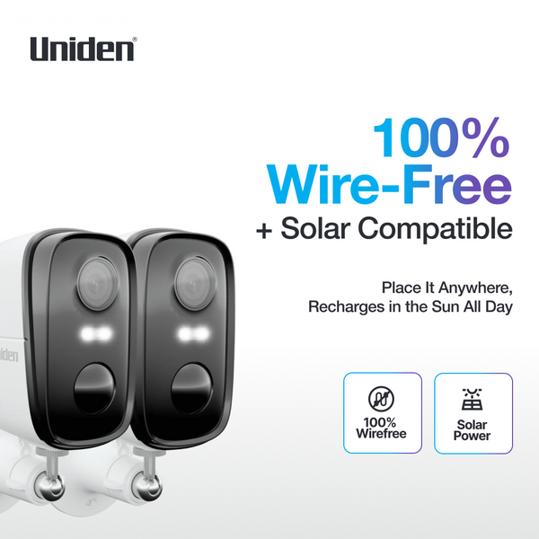 Uniden App Cam SOLO X2K twin pack 100% wire-free solar compatible cameras Australia