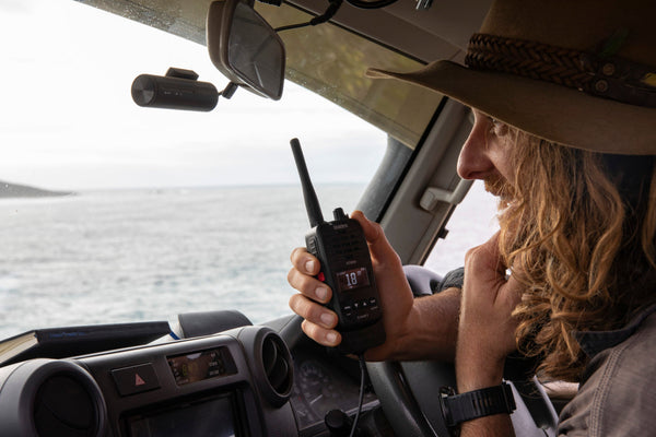 Uniden XTRAK 50 handheld UHF CB radio used in a 4WD Australia