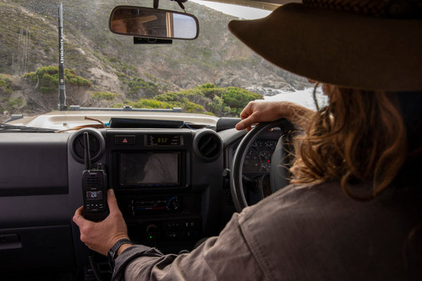 Uniden XTRAK 50 handheld UHF CB radio used while driving off-road Australia