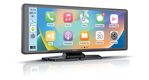 Uniden iGO PLAY 10+ car display showing wireless CarPlay apps Australia