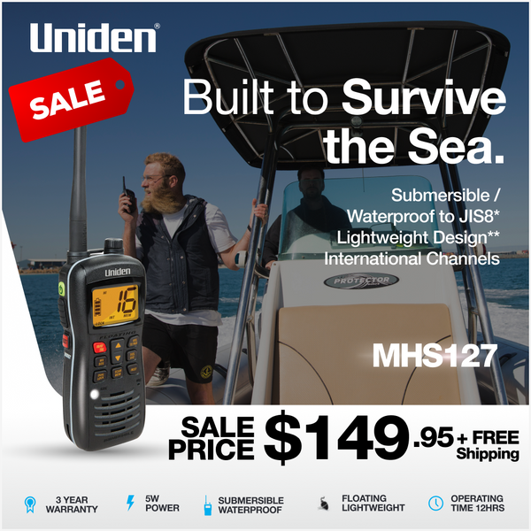Uniden MHS127 submersible waterproof marine VHF radio built to survive the sea Australia