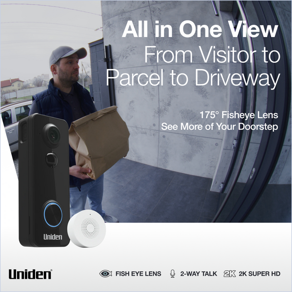 Uniden App Cam SOLO X2K Bell Plus 175 degree fisheye lens all in one view Australia