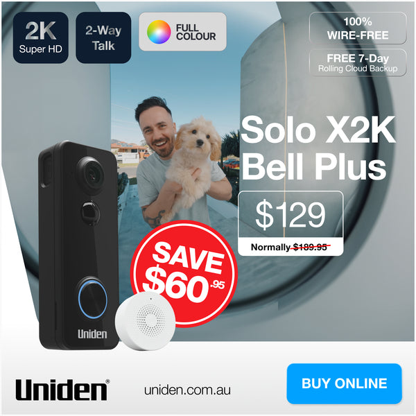 Uniden App Cam SOLO X2K Bell Plus wireless 2K video doorbell value pack Australia