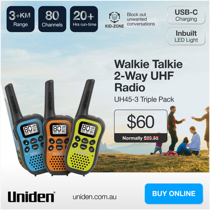 UH45-3 – Triple Pack 80 Channel UHF CB Handheld Radios