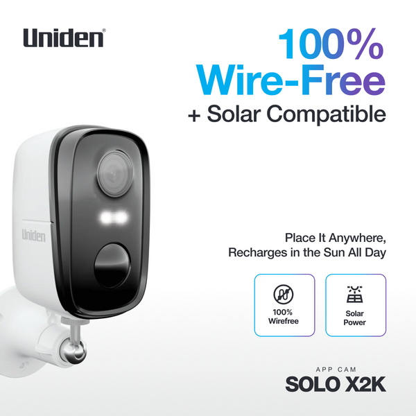 Uniden App Cam SOLO X2K 100% wire-free solar compatible security camera Australia