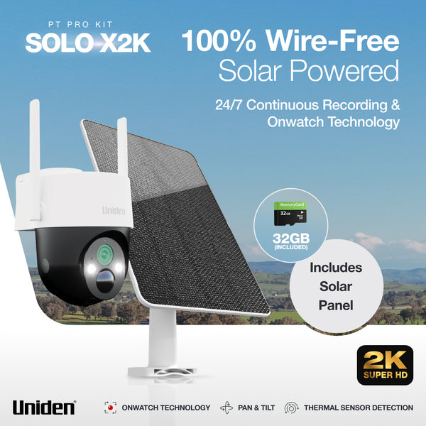 Uniden App Cam SOLO X2K PT Pro Kit 100% wire-free solar powered camera Australia