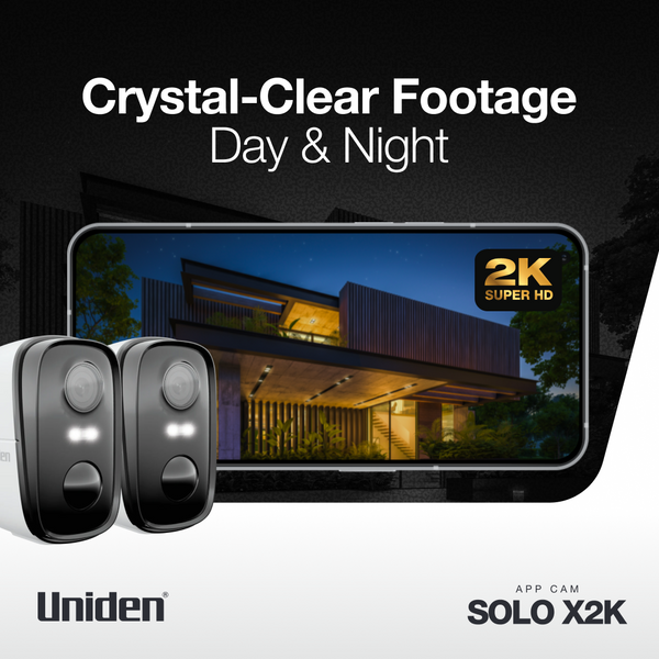 Uniden App Cam SOLO X2K crystal-clear 2K Super HD footage day and night Australia