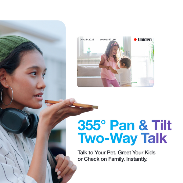 Uniden APP CAM X25PT 355 degree pan tilt camera with two-way talk to family and pets Australia