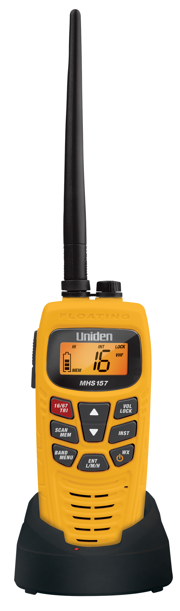 Uniden MHS157UV yellow handheld VHF UHF marine radio front view Australia