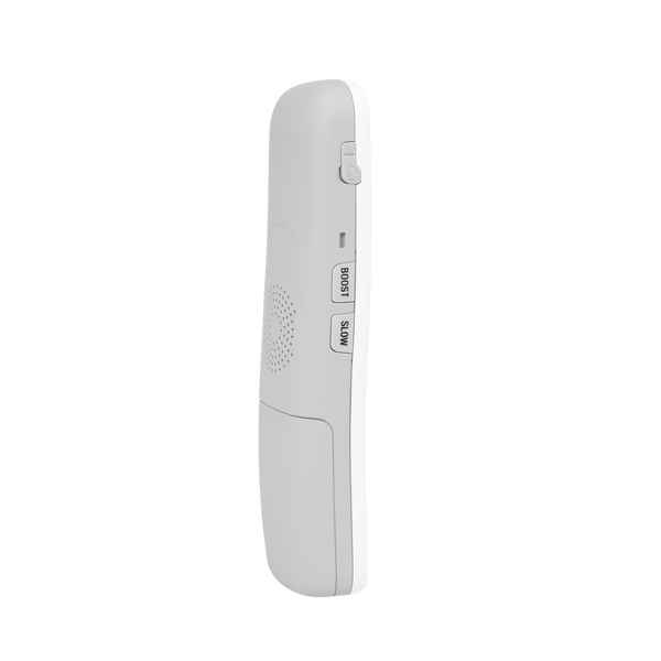 Uniden SS E45W white cordless phone base side view Australia