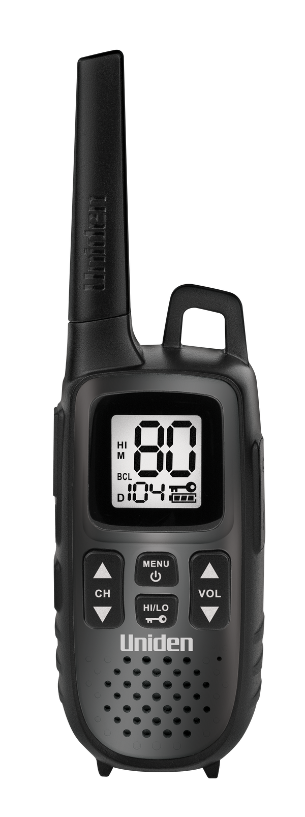 Uniden UH615-2 black 80-channel UHF CB handheld radio front view Australia