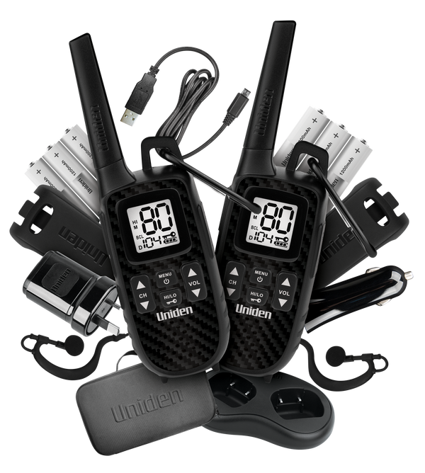 Uniden UH620-2DLX deluxe twin pack UHF CB handheld radios with earpieces and chargers Australia