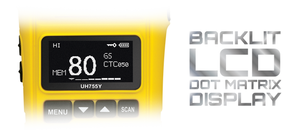 Uniden UH755-Y handheld UHF CB radio backlit LCD dot matrix display Australia