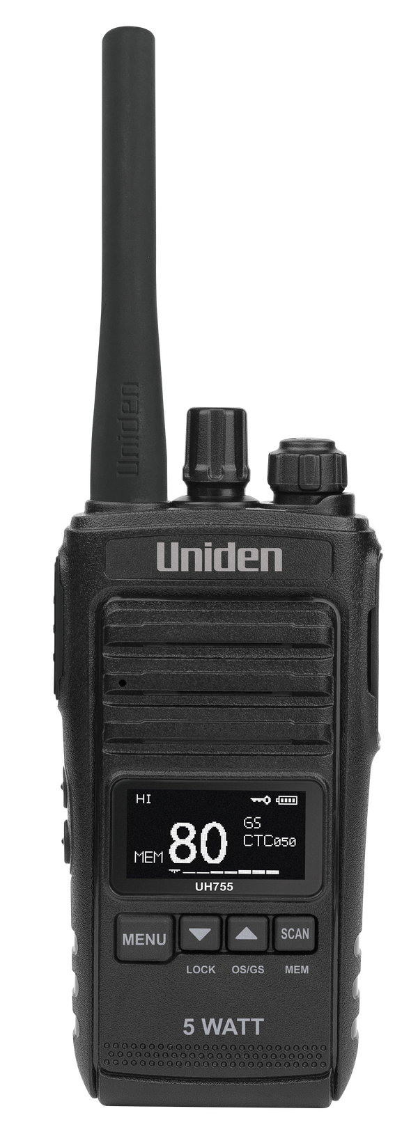 Uniden UH755 5 watt handheld UHF CB radio front view Australia