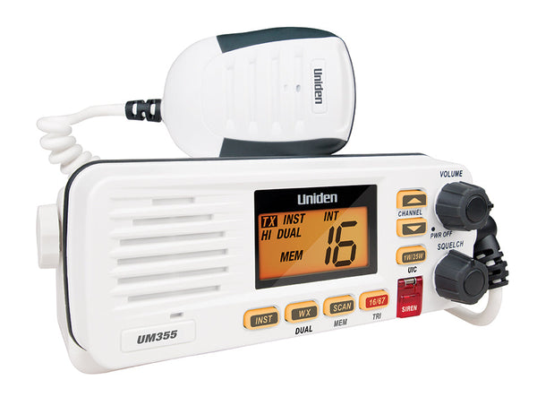 Uniden UM355VHF white submersible fixed-mount marine VHF radio with mic Australia