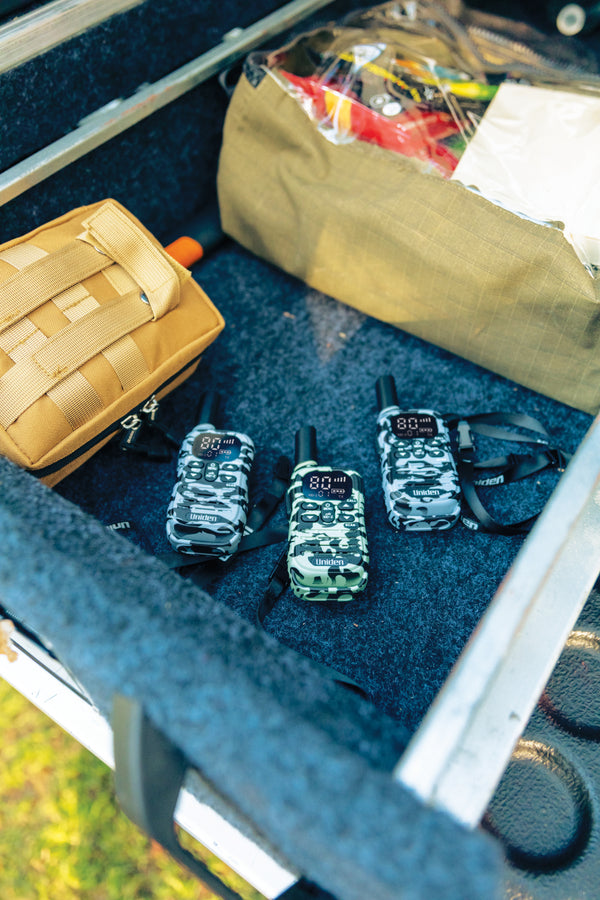 Uniden UH45CG Max camo UHF CB walkie talkies in a ute tray Australia