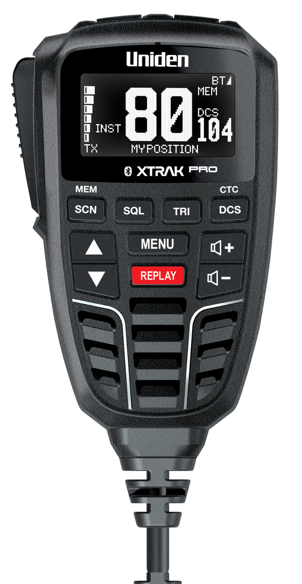 Uniden XTRAK 80 Pro controller microphone with backlit LCD and Bluetooth channel display Australia