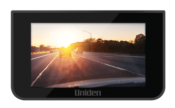 Uniden iGO CAM 45R dash cam display screen showing road view Australia