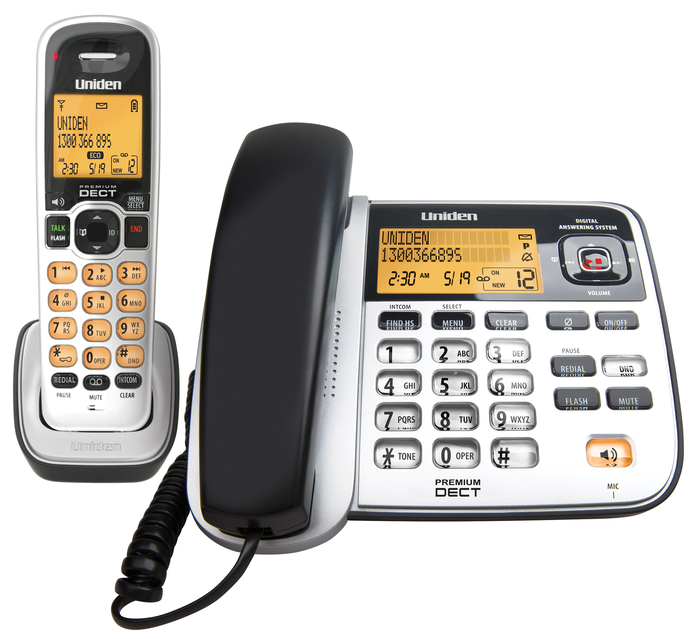  Uniden DECT 6.0 Silver Cordless Phone with Caller ID and Two  Handsets (DECT1560-2) - No answering machine : Cordless Telephones : Office  Products